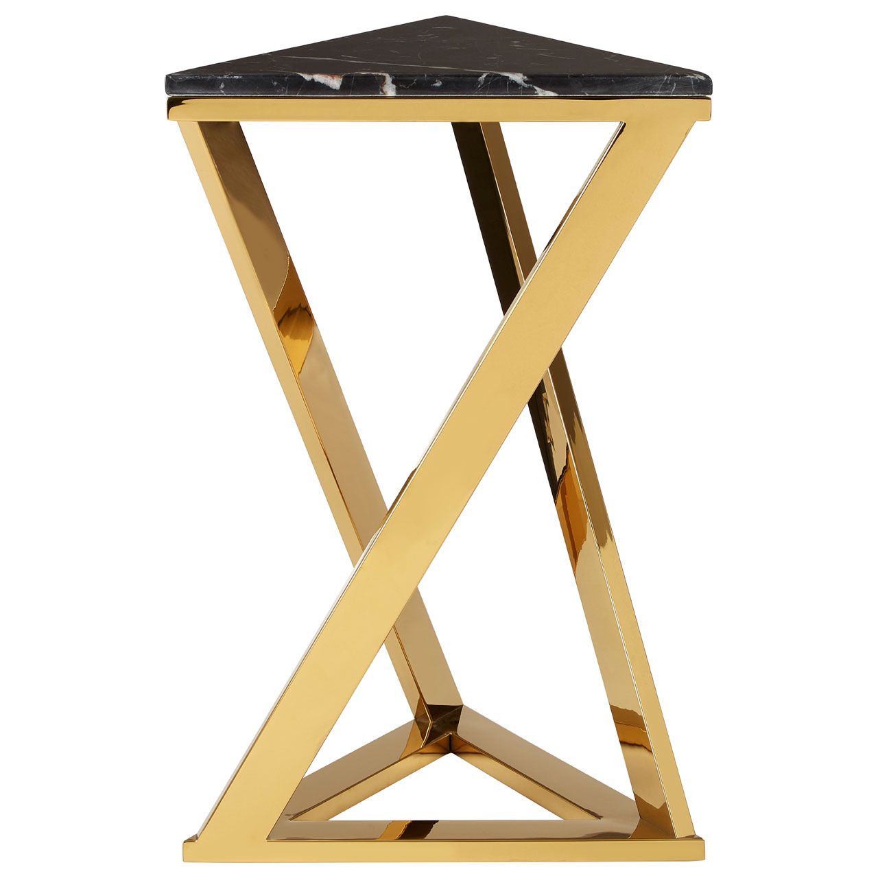 Piermount Triangular Black Marble End Table With Gold Base