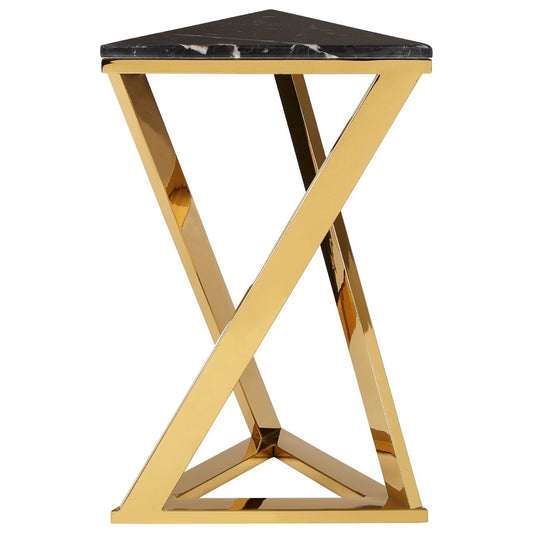 Piermount Triangular Black Marble End Table With Gold Base
