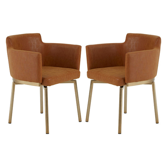 Demas Brown Faux Leather Dining Chairs In Pair