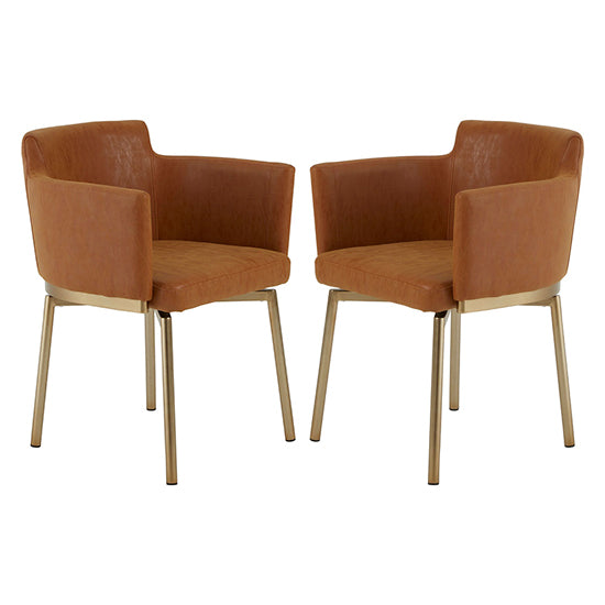 Demas Brown Faux Leather Dining Chairs In Pair