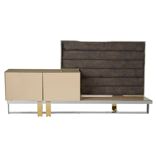 Demas Wooden TV Stand With 2 Doors In Gold And Silver