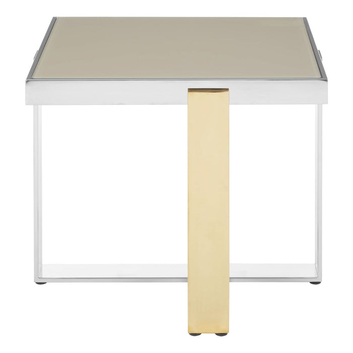 Demas Clear Glass End Table With Gold And Silver Stainless Steel Base