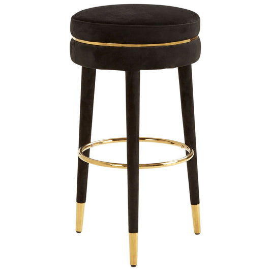 Manhattan Round Velvet Bar Stool In Black