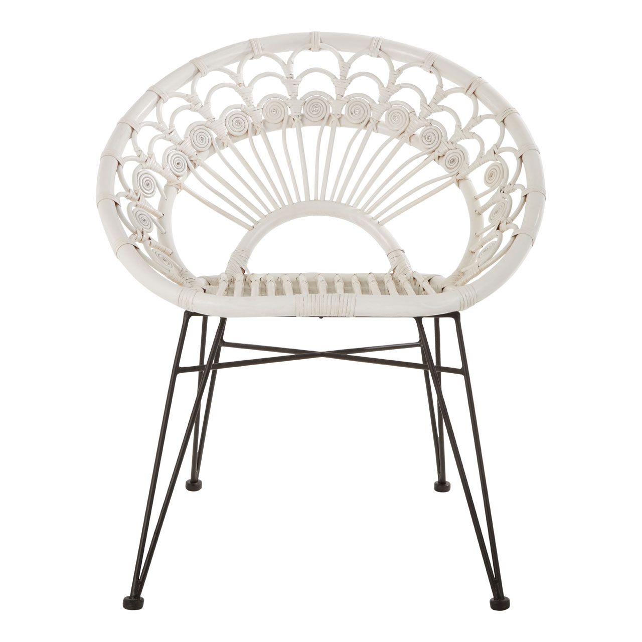 Manado Kubu Rattan Bedroom Chair In White With Black Iron Legs