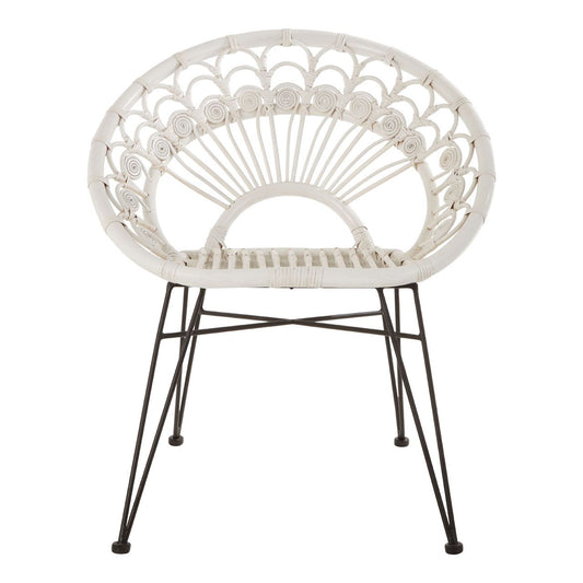 Manado Kubu Rattan Bedroom Chair In White With Black Iron Legs