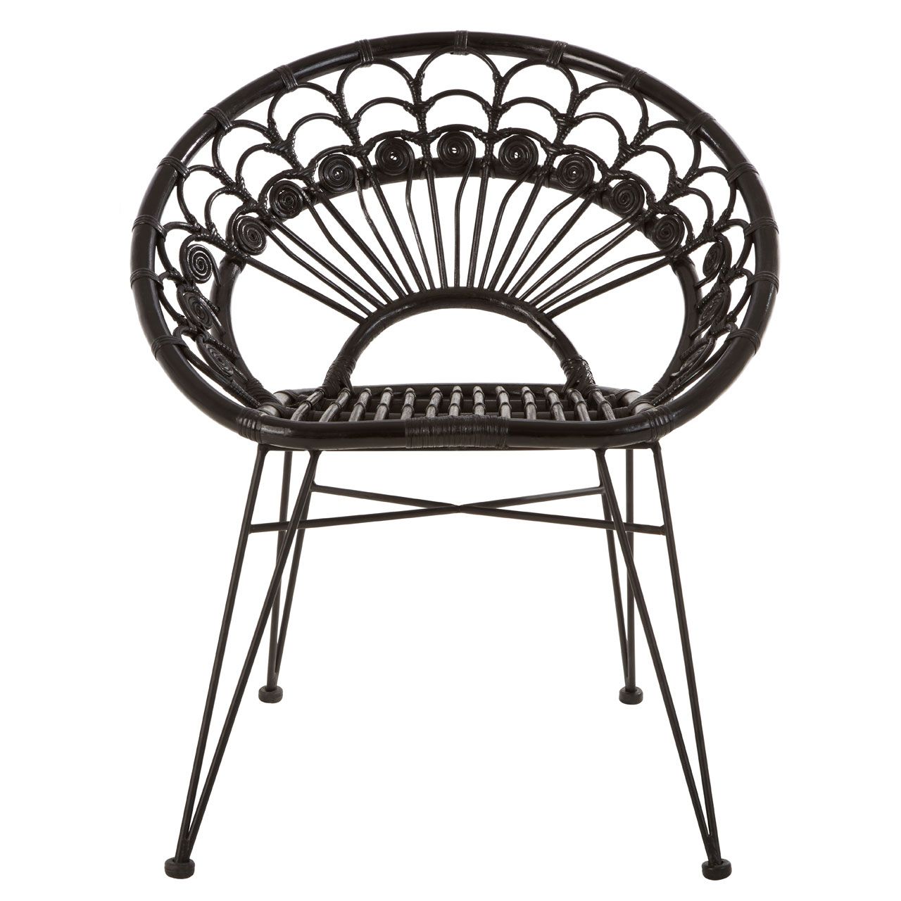 Manado Kubu Rattan Bedroom Chair In Black With Black Iron Legs