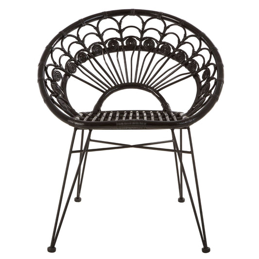 Manado Kubu Rattan Bedroom Chair In Black With Black Iron Legs