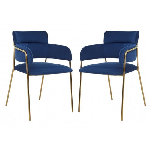 Tamzin Blue Velvet Dining Chairs And Gold Iron Legs In Pair
