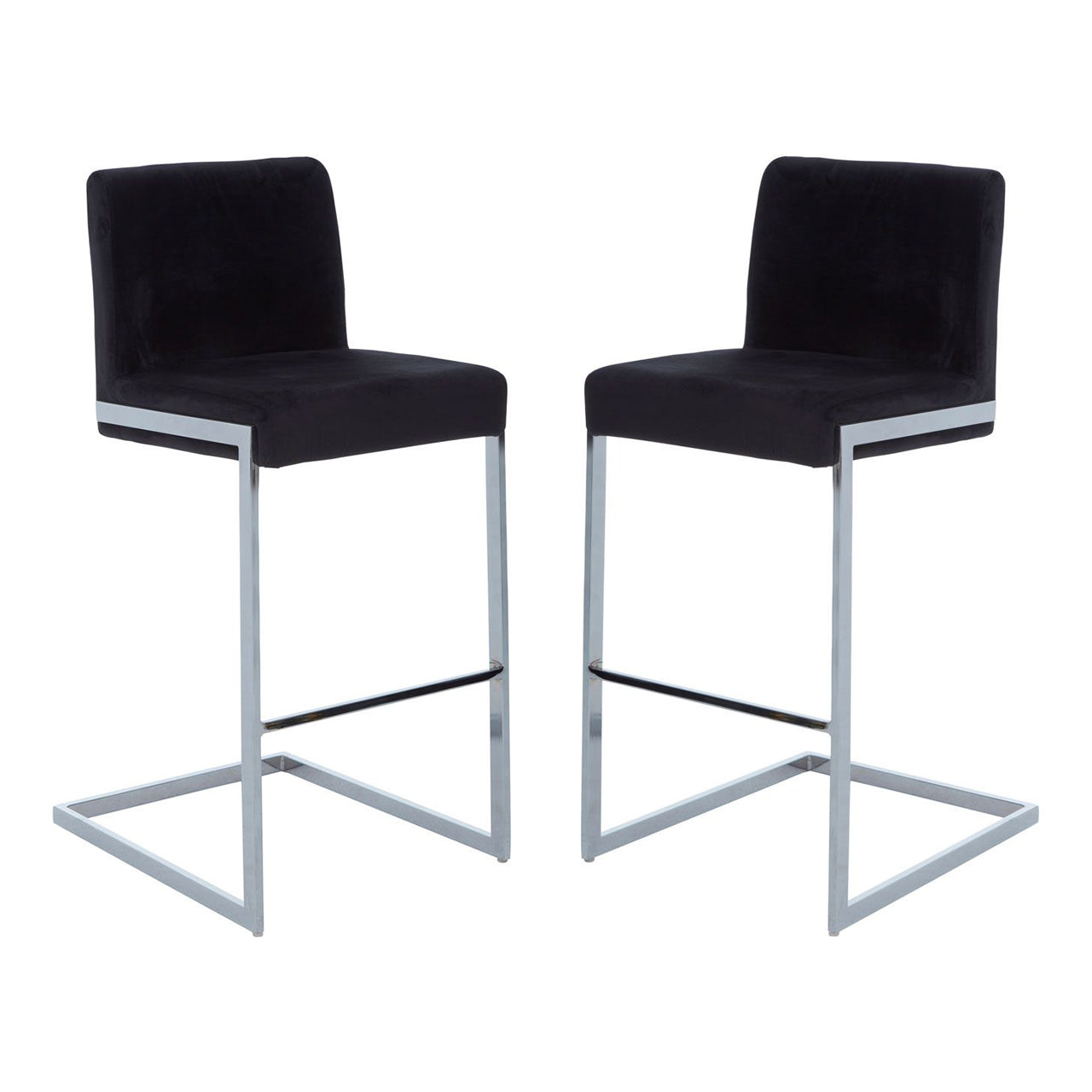 Tamzin Black Velvet Bar Chairs With Low Back In Pair