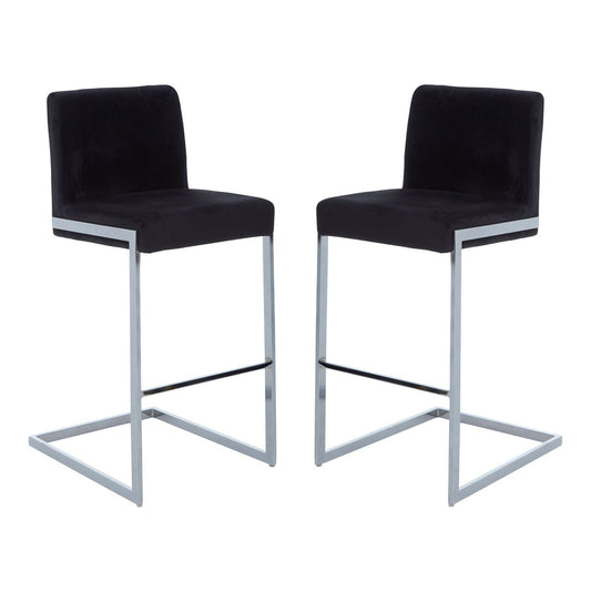Tamzin Black Velvet Bar Chairs With Low Back In Pair