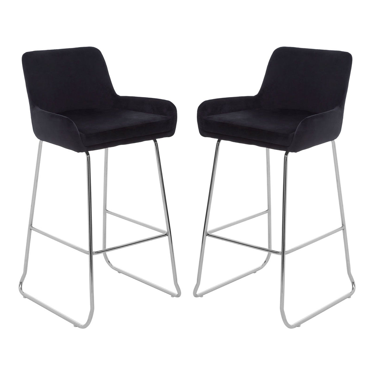 Tamzin Black Velvet Bar Chairs With Low Arms In Pair