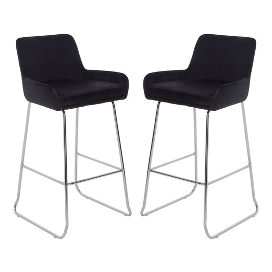Tamzin Black Velvet Bar Chairs With Low Arms In Pair