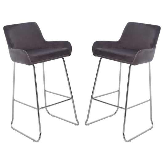 Tamzin Mink Velvet Bar Chairs With Low Arms In Pair