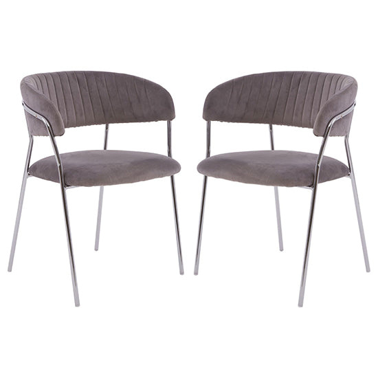 Tamzin Mink Velvet Dining Chairs With Silver Metal Legs In Pair
