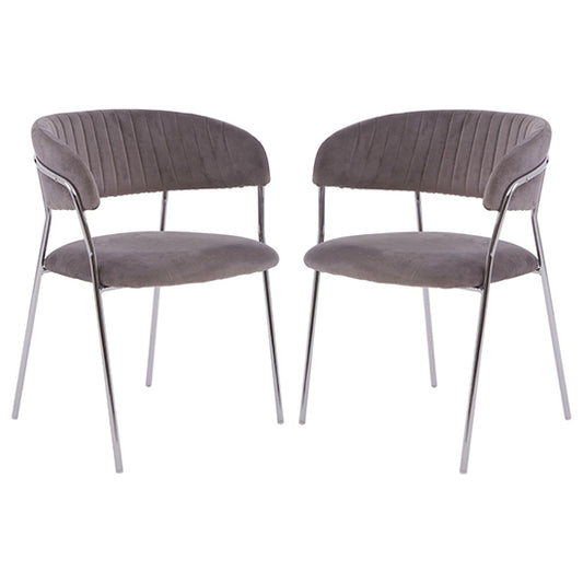 Tamzin Mink Velvet Dining Chairs With Silver Metal Legs In Pair