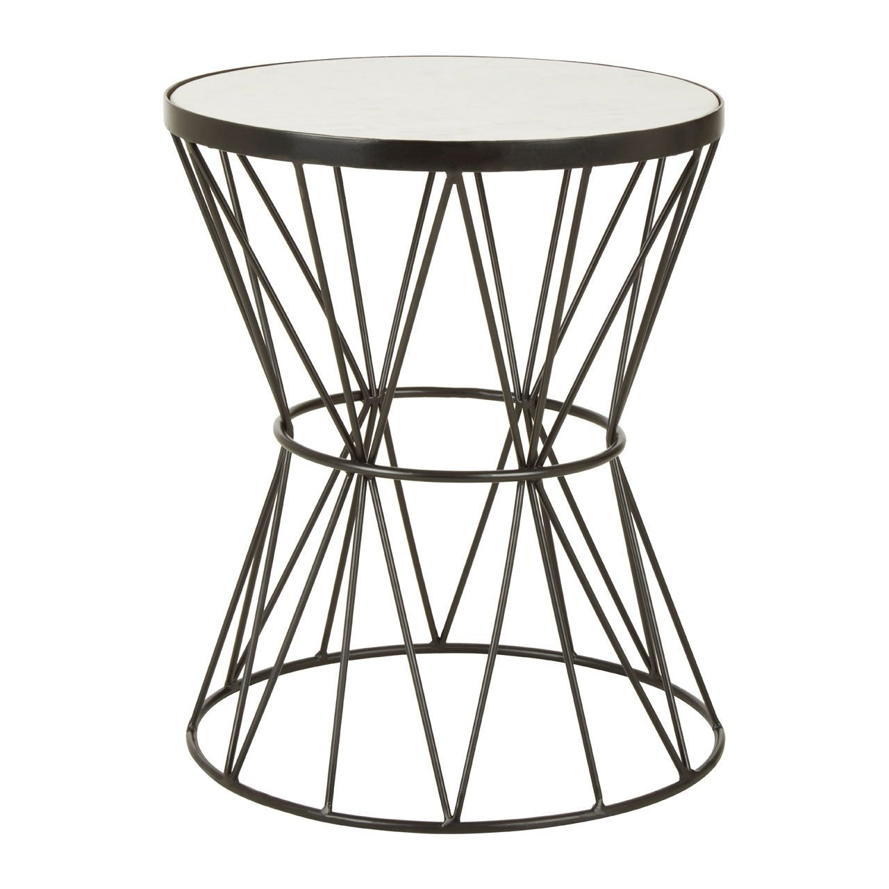 Rabia White Marble Top Side Table With Black Corset Base