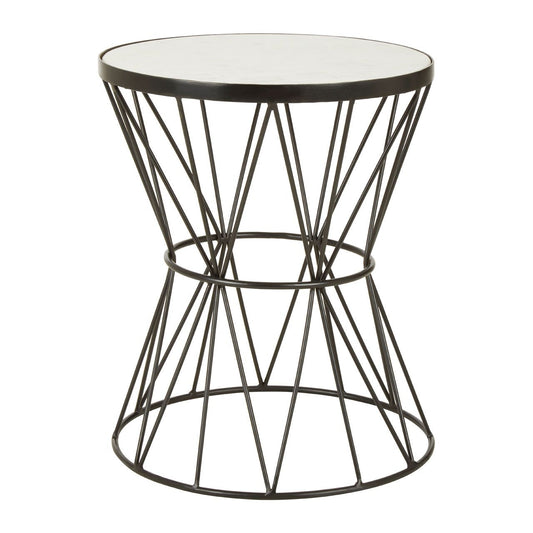 Rabia White Marble Top Side Table With Black Corset Base