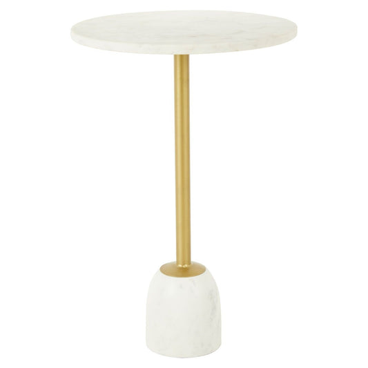 Rabia White Marble Side Table In Brass Iron Stand
