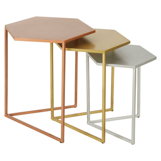 Rabia Hexagonal Nest Of 3 Side Tables In Metallic