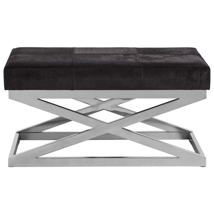 Kensington Townhouse Genuine Leather Seating Bench In Black With Cross Base