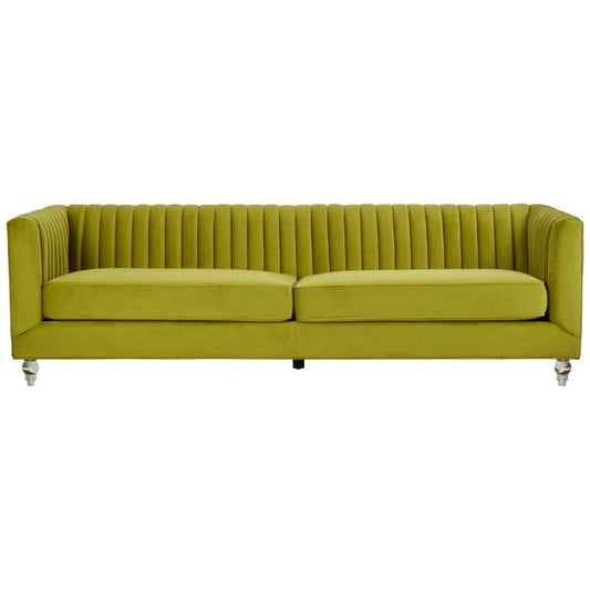 Barak Velvet 3 Seater Sofa In Green With Clear Acrylic Feets