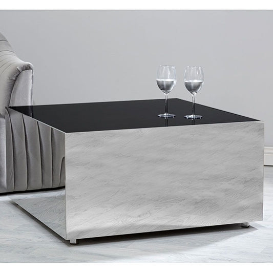 Carlox Square Glass Coffee Table In Black With Chrome Stainless Steel Base