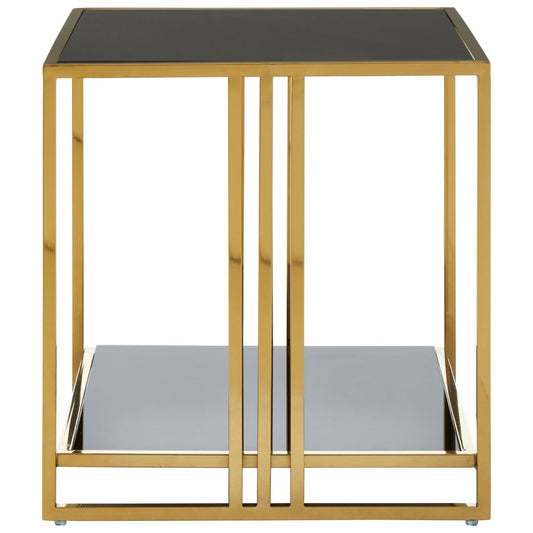 Tula Square Black Glass Side Table With Gold Stainless Steel Base