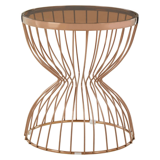 Tula Round Glass Side Table With Rose Gold Hourglass Frame