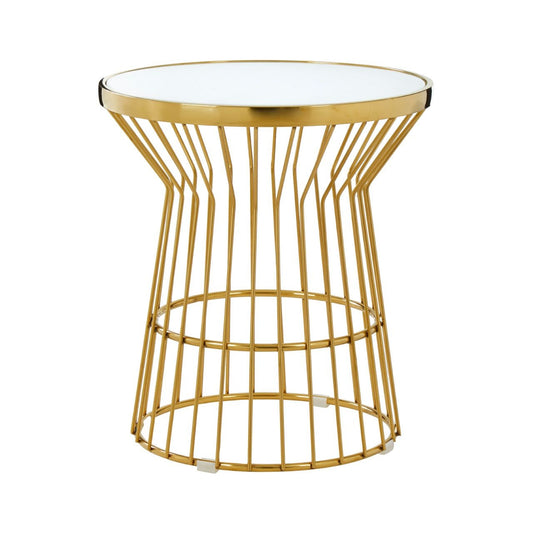 Tula Glass Side Table In White With Gold Corset Base