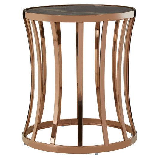 Tula Round Marble Top Side Table In Rose Gold Stainless Steel Frame