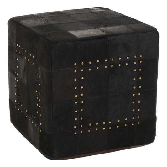 Safira Genuine Leather Stud Detail Pouffe In Black