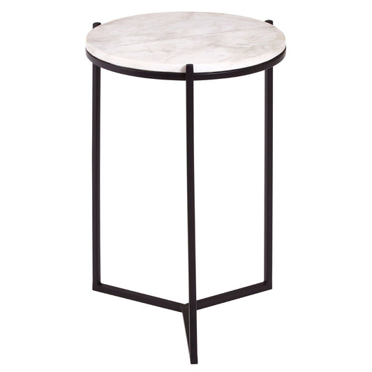 Shalimar Round Marble Top Side Table With Black Metal Base