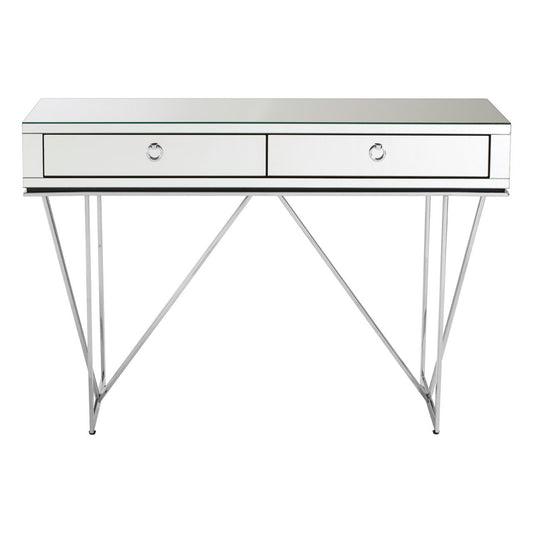 Rovo Wooden Console Table With 2 Drawers In Silver