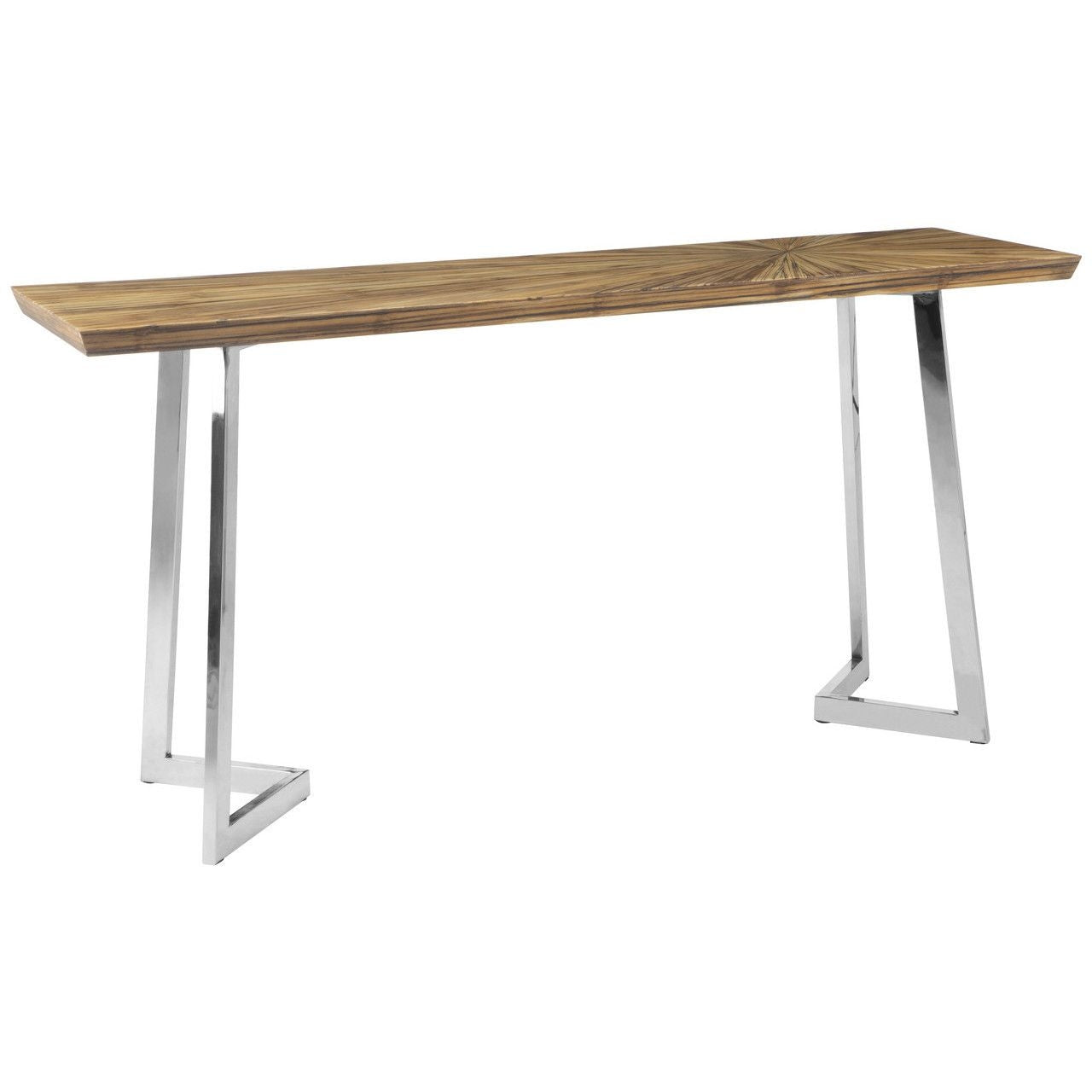 Gabar Wooden Console Table In Natural With Silver Stainless Steel Legs