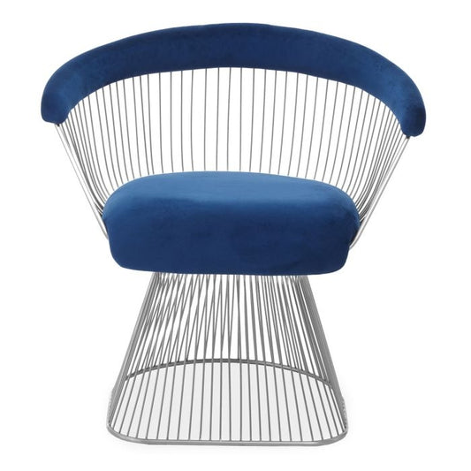Anzio Navy Blue Velvet Upholstered Lounge Chair With Brushed Silver Frame