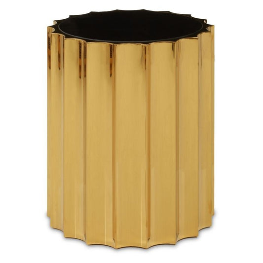 Aurora Round Glass Top Side Table In Black With Titanium Base