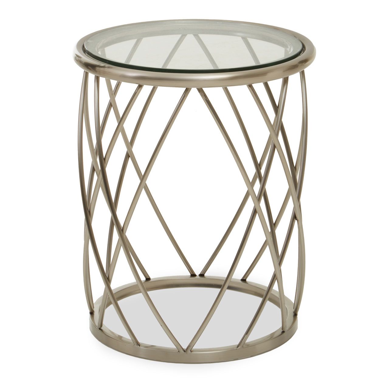 Ackley Round Clear Glass Side Table With Silver Metal Frame