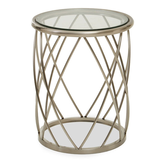Ackley Round Clear Glass Side Table With Silver Metal Frame