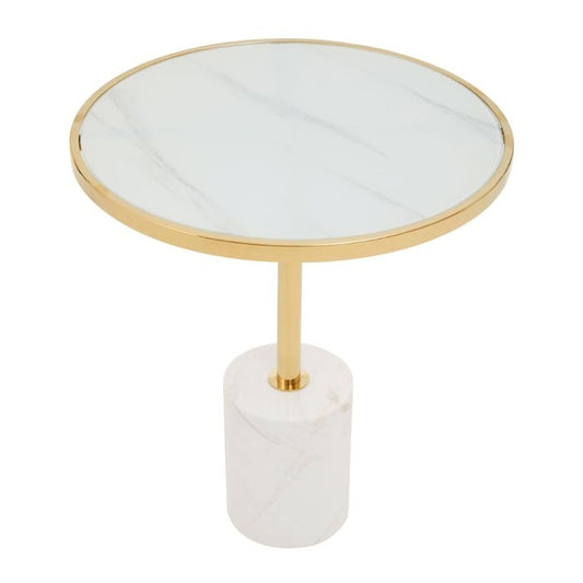 Orton Marble Top End Table In White With Gold Support