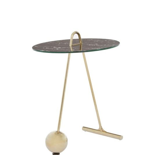 Orton Glass End Table In Black Marble Effect With Warm Metallic Frame