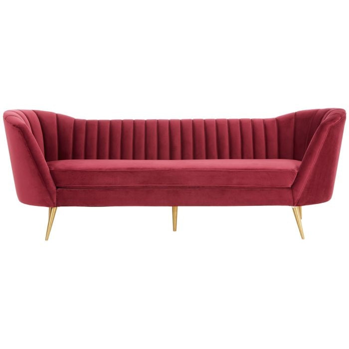 Bandit Velvet 3 Seater Sofa In Wine With Gold Stainless Steel Legs