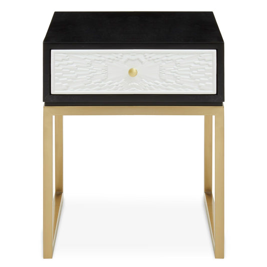 Dumas Wooden Side Table In Black With 1 Drawer