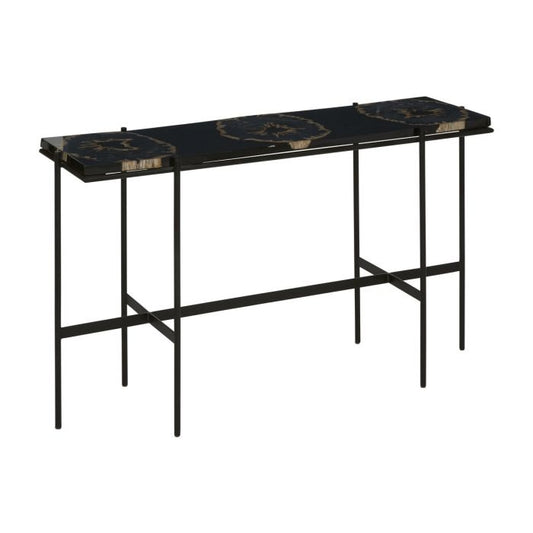 Ripley Petrified Wooden Console Table In Multicolour With Stainless Steel Frame