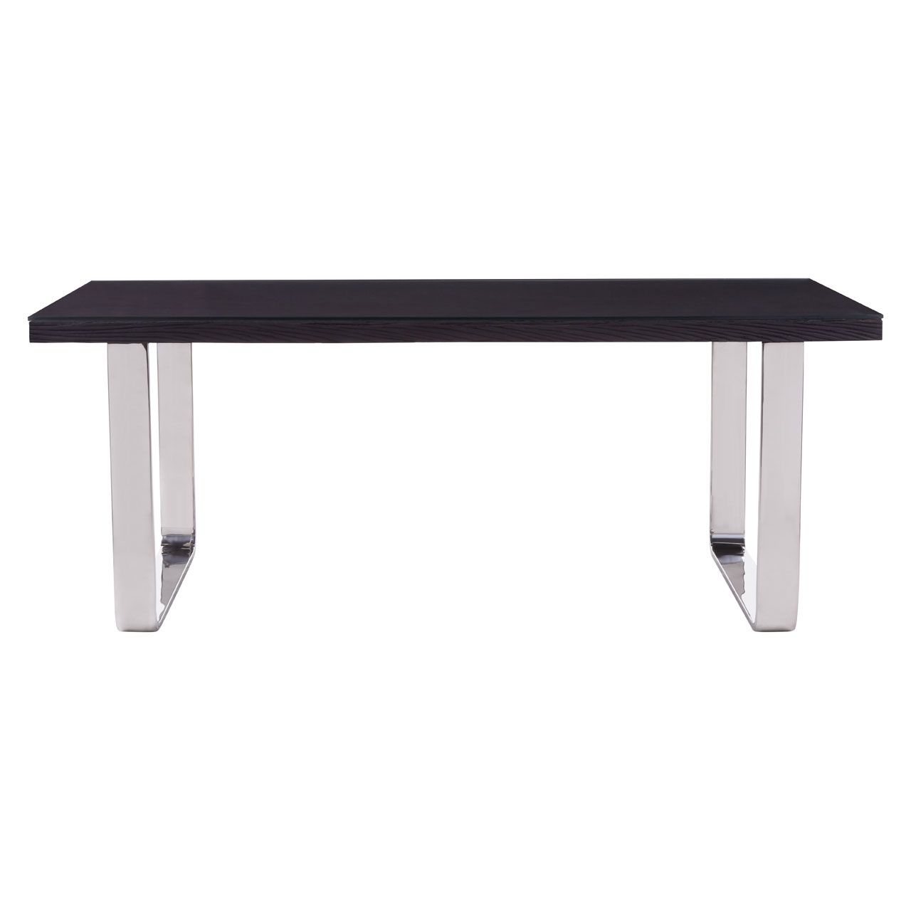 Kerala Glass Top Dining Table In Black With U-Shaped Stainless Steel Legs
