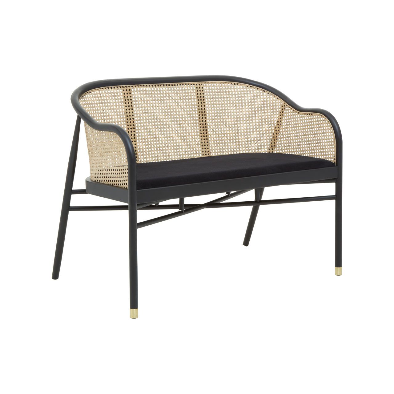 Corso Cane Rattan Wooden Hallway Seating Bench In Black