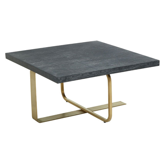 Lena Rectangular Wooden Coffee Table In Black With Gold Frame