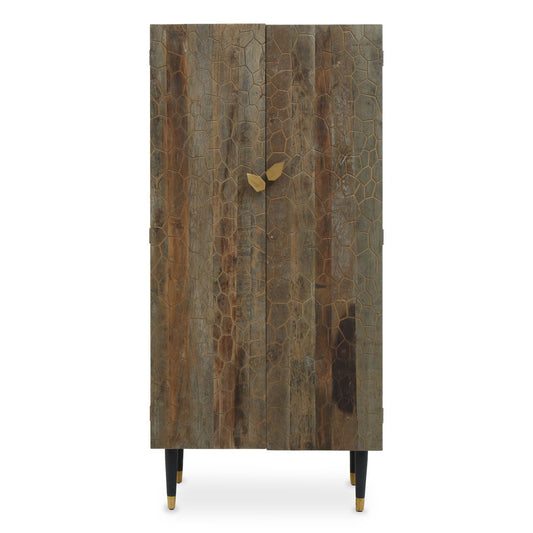 Malay Tall Wooden Storage Cabinet With 2 Doors In Natural And Black
