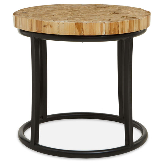 Malang Round Teak Wood Coffee Table With Black Iron Frame