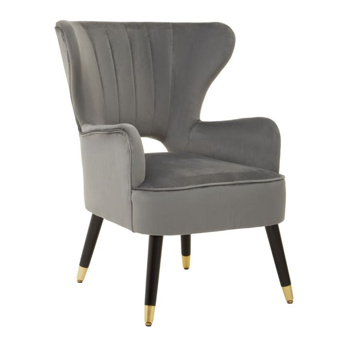 Sloan Velvet Armchair In Grey With Black Wooden Legs