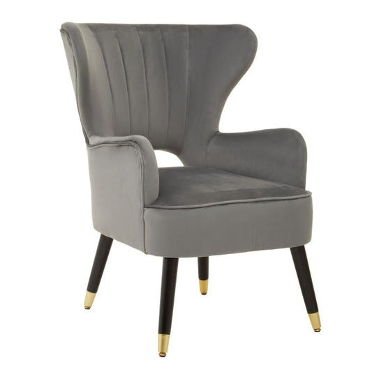 Sloan Velvet Armchair In Grey With Black Wooden Legs
